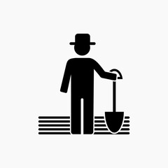Farmer with shovel sketch icon isolated on white background.