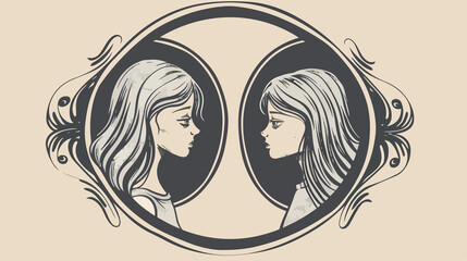 Emotional Girl Reflection Drawing in Flat Vector Style