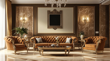 Modern interior. 3D render. Living-room. Exclusive design. 