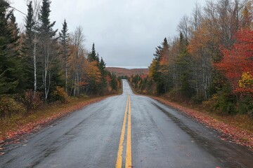 Fototapeta premium Autumn Road Through Colorful Foliage Scenic Drive