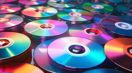 Colorful compact discs creating a stunning vintage background