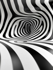 Black and White Spiral Illusion Tunnel - Abstract monochrome vortex, swirling lines create a hypnotic depth illusion.  Symbolizes infinity, motion, depth perception, transformation, and the subconscio