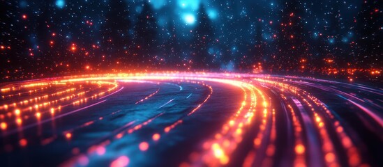 Obraz premium Abstract glowing lines through winter forest.