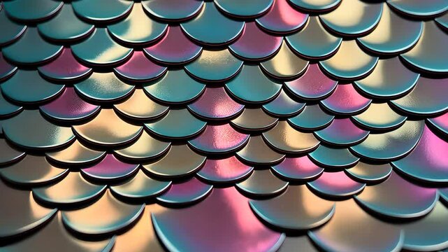 Colorful Metallic Scales Texture with Iridescent Reflection and Abstract Pattern in Close-Up Detail

