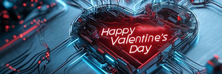 Digital Heart Valentine's Day - Futuristic heart, technology, love, romance, digital art. Symbolizes technological love, connection, future, innovation, and passion.