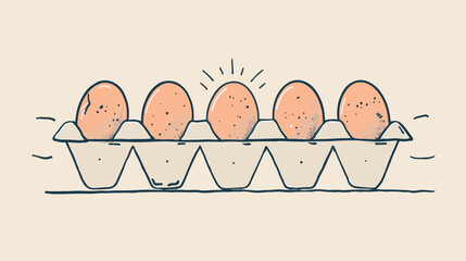 Hand Drawn Egg Carton Doodle Line Icon with Half Dozen Eggs