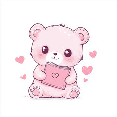 Fototapeta premium cute watercolor pink teddy bear with heart for valentines day