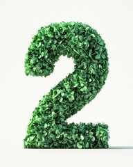 Three-Dimensional Number 2 in Clean Green, Isolated Against a White Background from Front View