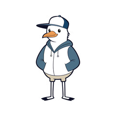 Colorful Cartoon Seagull Character - Trendy Hoodie and Cap Design
