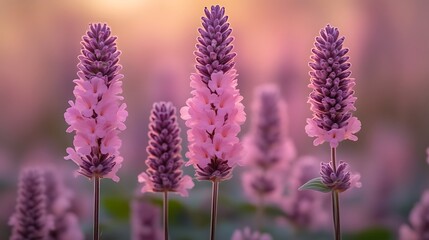 Obraz premium Three Pink Flowers Blooming At Sunset
