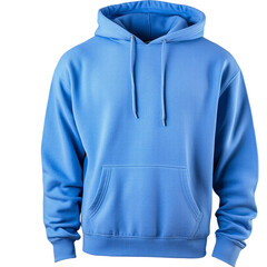Blue hoodie isolated on a transparent background, empty blank png background