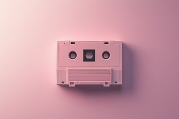 Fototapeta premium Top view of a retro cassette player sitting on a soft pink surface