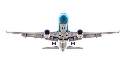 Fototapeta premium Sleek Aeroplane in Full Isolation Against Pristine White Backdrop for Transport and Aviation Themes
