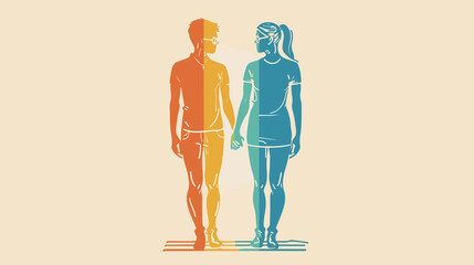 Half Male Half Female Body Outline Flat Vector Illustration