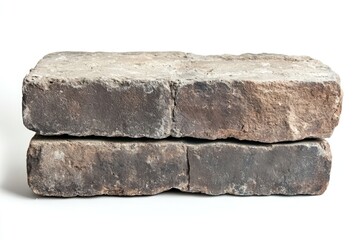 Rugged Grey Brick Block, Isolated Solid Material on a Clean White Background