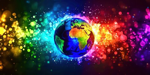 Fototapeta premium Colorful globe with a rainbow background