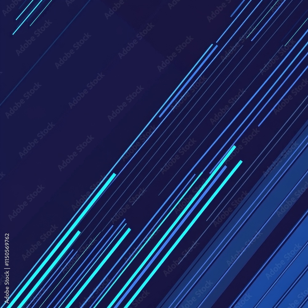 Poster abstract composition of dynamic blue lines creating a sense of movement and depth against a dark bac