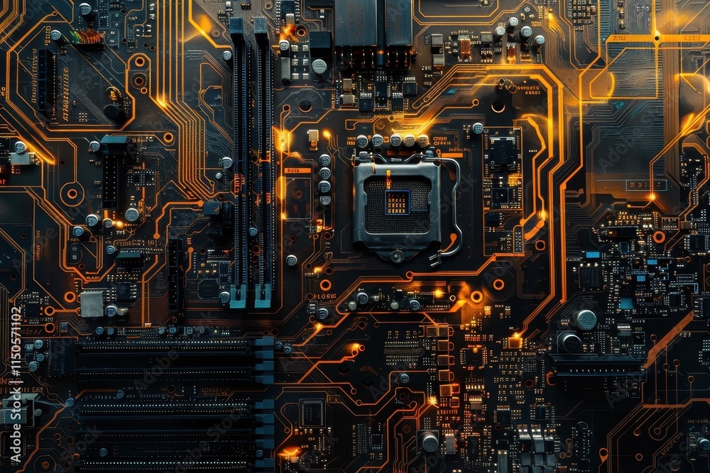 Aufkleber Intricate close-up of a vintage circuit board showcasing complex pathways and electronic components, highlighting the beauty of technology and design