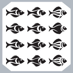 Trendy Fish Silhouette Icons with Clean and Modern Design for Creative Branding Needs in white background