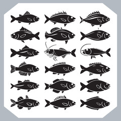 Fototapeta premium Trendy Fish Silhouette Icons with Clean and Modern Design for Creative Branding Needs in white background