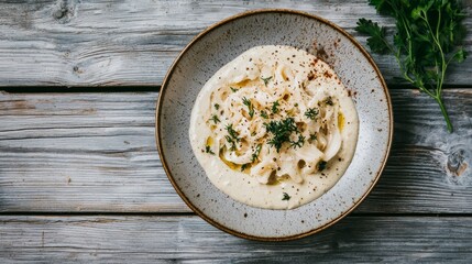 Exquisite Lion's Mane Mushroom Gourmet Dish with Herbs and Spices on Rustic Wooden Table for Culinary Delight - Ultra-Detailed Food Photography