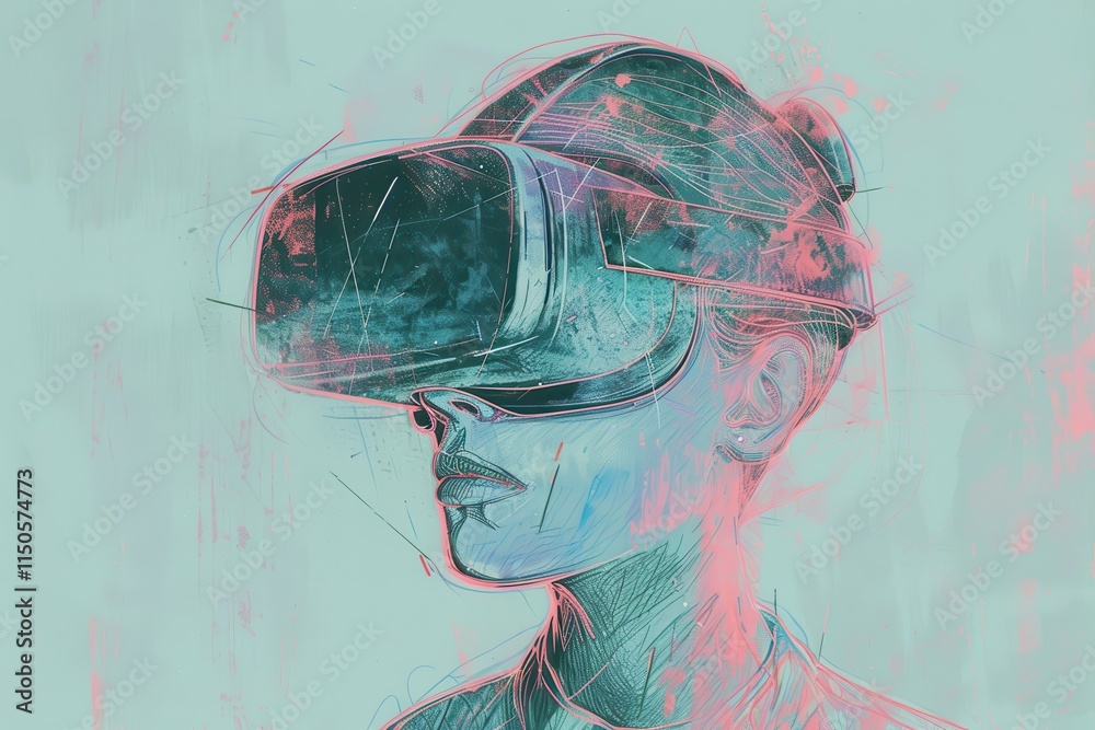 Leinwandbilder Exploration of virtual reality technology with colorful lights in the background during an immersive experience