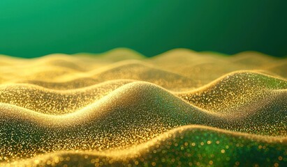 Green background with a gold sand dune