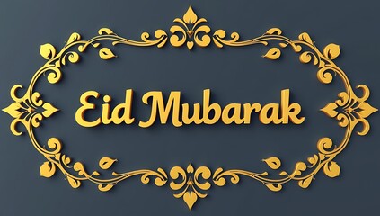 Golden Eid Mubarak Greeting with Ornate Frame
