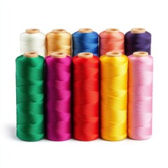 A set of sewing threads in vibrant colors on a white background