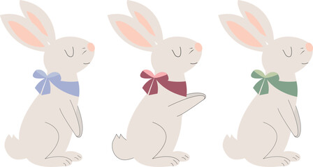 Set of bunnies, rabbits drawn in vector, Happy Easter. Elements