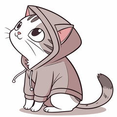 Cat in a hoodie on white background