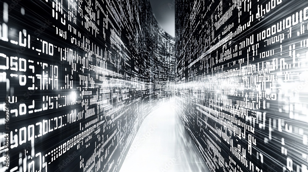 Poster A digital tunnel of flowing code streams rapidly