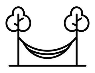 Minimalist hammock between trees vector illustration. Editable stroke.