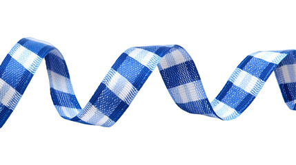 Fototapeta premium Blue Gingham Ribbon Swirl Fabric, Texture, Craft, Design, White Background