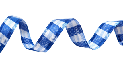 Blue Gingham Ribbon Swirl Fabric, Texture, Craft, Design, White Background