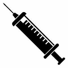 Medical syringe vector icon silhouette. Syringe with needle illustration.