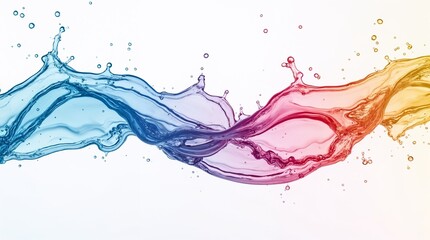 Flowing rainbow-colored water streams on white background