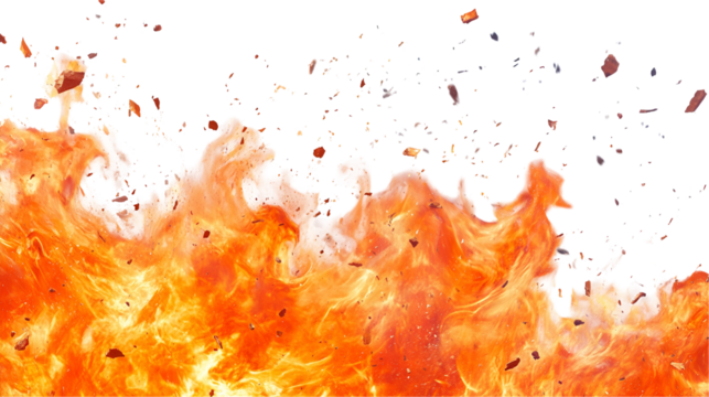 Fiery Explosion Embers, Flames, and Debris in Motion