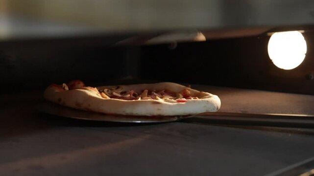Pizza baking in a professional oven