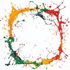 Obraz premium Vibrant Drip Surround: A Colorful Frame of Paint Splashes in Red, Orange, Yellow, and Green on a White Canvas