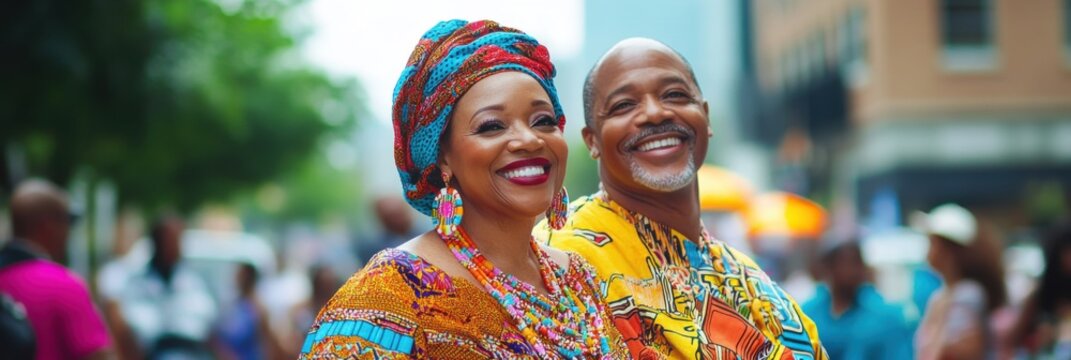 African american couple celebrating Juneteenth, african liberation day. Juneteenth Parade and Festival. Black History Month