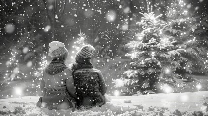 Fototapeta premium Two people sitting in the snow