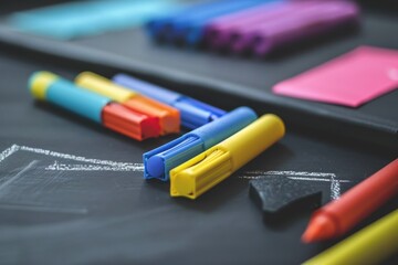 Colorful variety of markers arranged on a light background showcasing creativity and artistic expression for drawing and writing activities