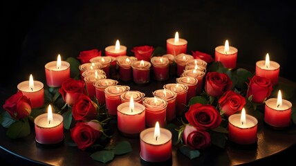 Romantic Heart of Candles and Roses