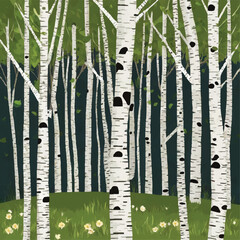 Birch tree pattern. Seamless vector illustration pattern with autumn or spring birch trees. Perfect for textile, wallpaper or print design. Fabric Design for wallpapers, web site background, postcard. © stefanbalaz