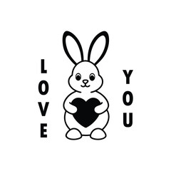 Cute rabbit holding a black heart