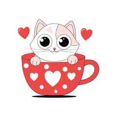 Loving cute cat sitting inside a tea-cup