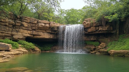 Naklejka premium Stunning Waterfall in a Lush Forest