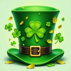 A green hat with a shamrock on it and a brown belt