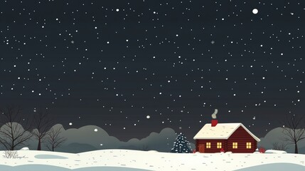 Naklejka premium Cozy Cabin in a Winter Wonderland Snowy Night Scene